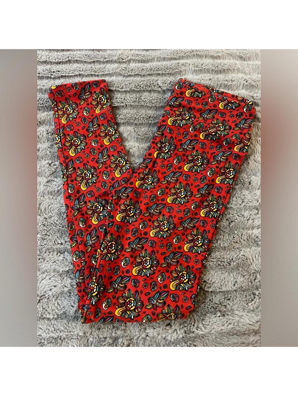 LuLaRoe Leggings One Size OS Maroon Blue Orange Floral Soft High Rise NWOT